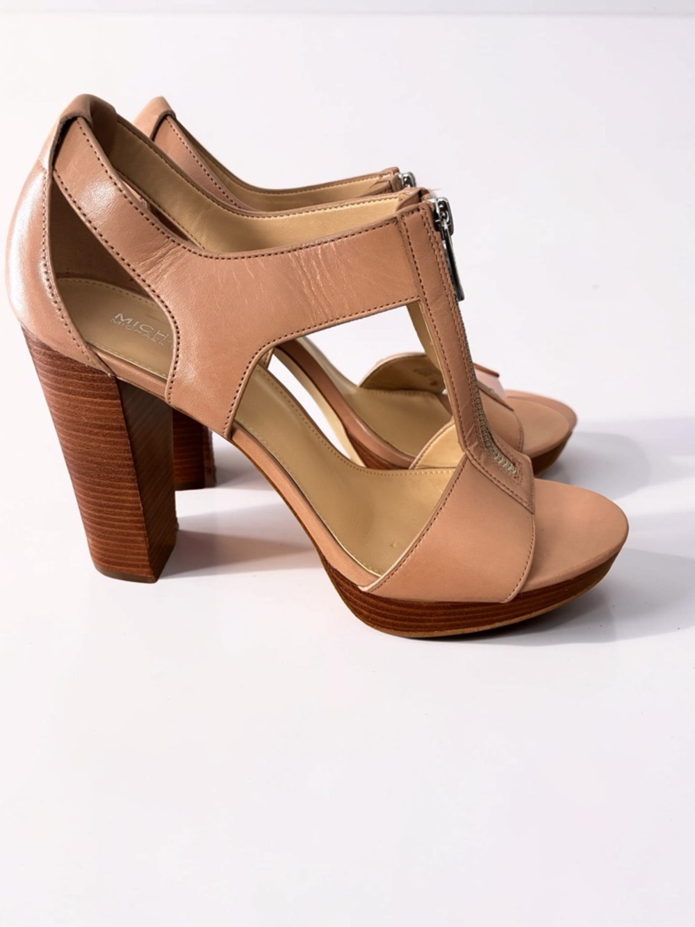MICHAEL Michael Kors Blush Leather T-Strap Block Heel Sandals